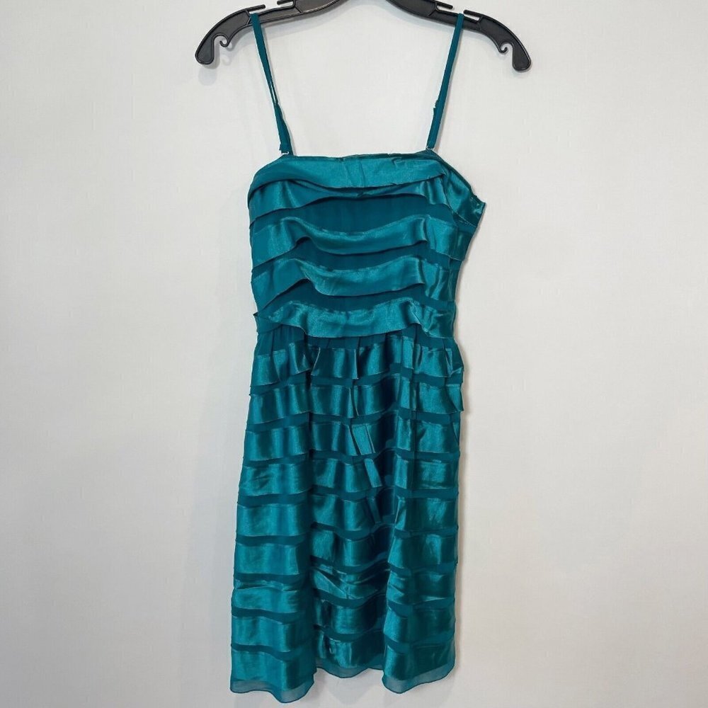 Lucy Paris Satin‎ Sleeveless Tiered A-Line Dress Blue Green S Spaghetti 90s NWT